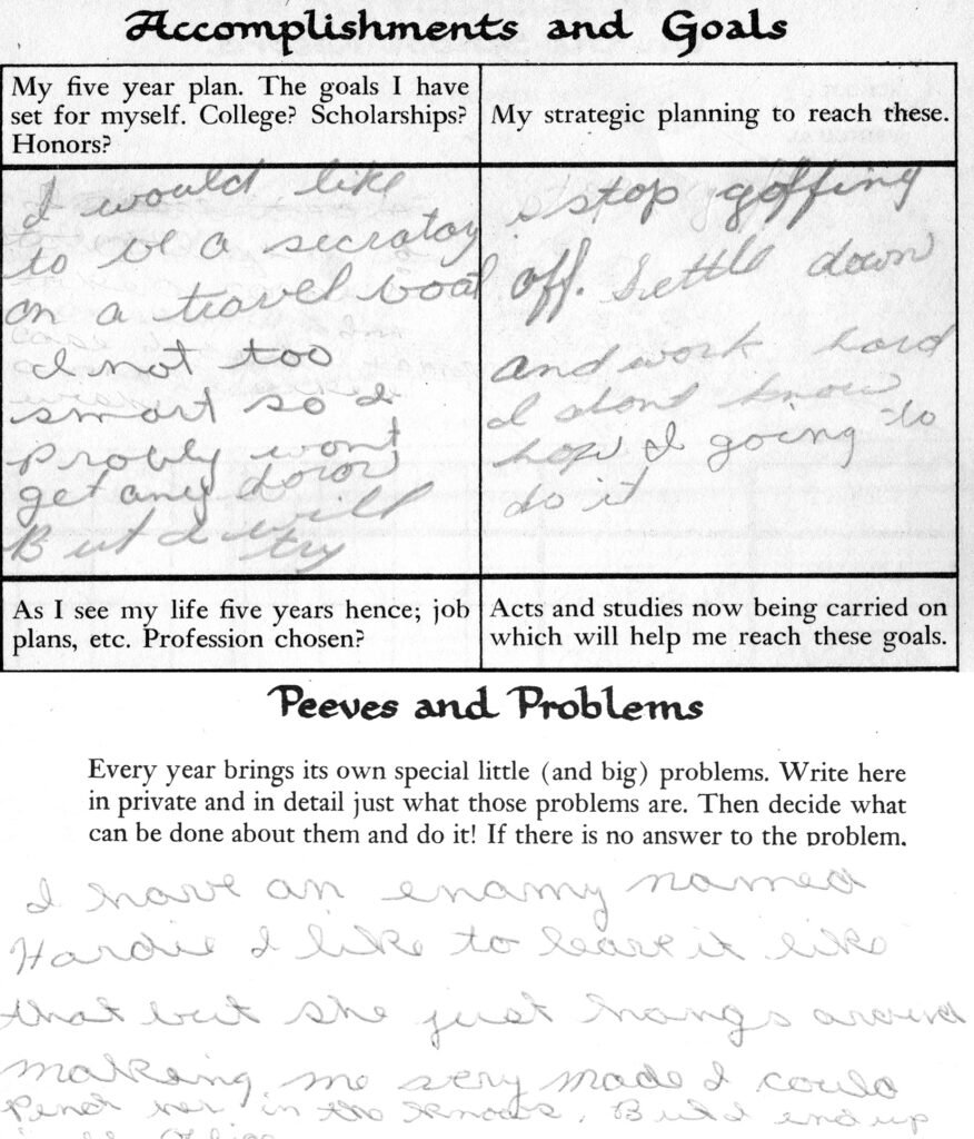 A page from Penelope's journal at 12-years-old. In a few words, she made 33 errors.