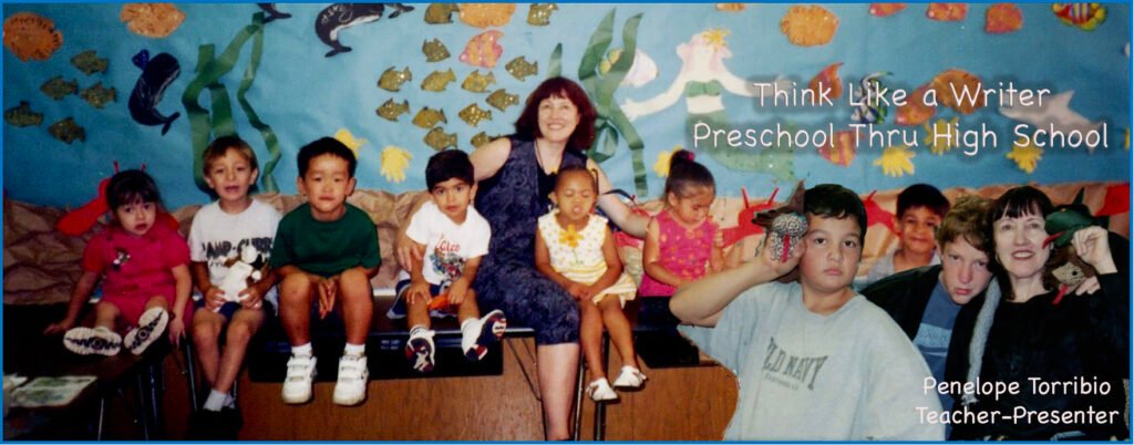 Penelope with preschool students and high school students, Think Like a Writer.