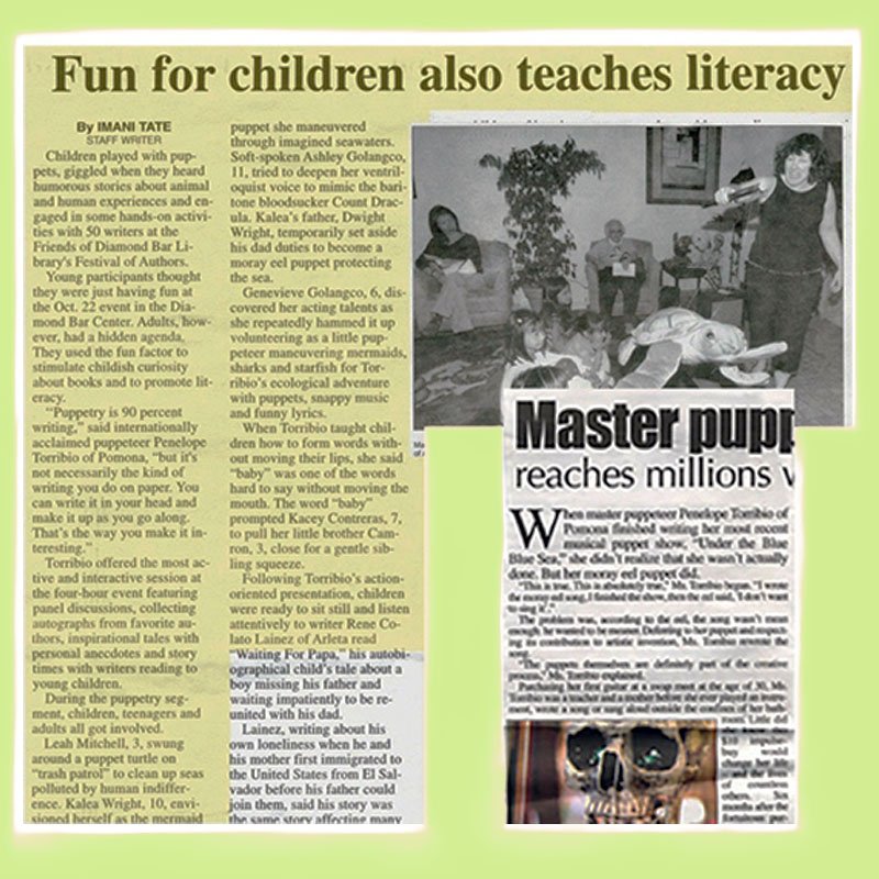 Newspaper article about Penelope Torribio, fun for children teach literacy.