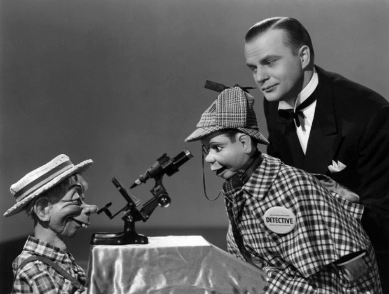 Edgar Bergman ventriloquist and Charley McCarthy and Mortimer Snerd.