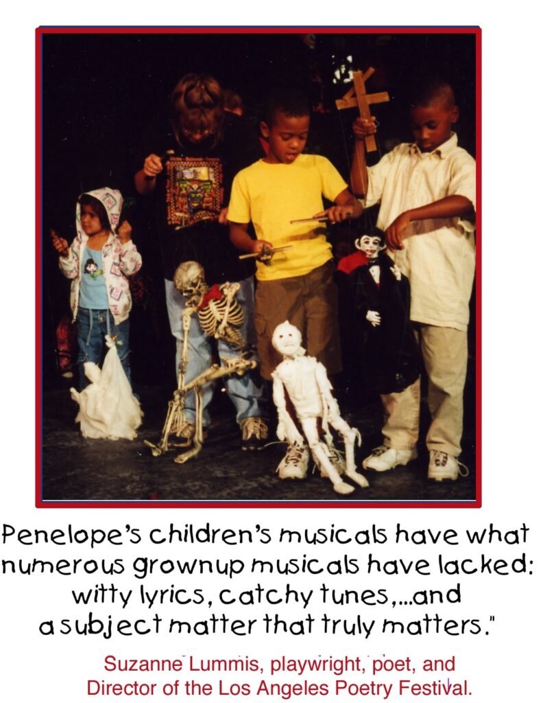 Stduent's working marionettes on stage.